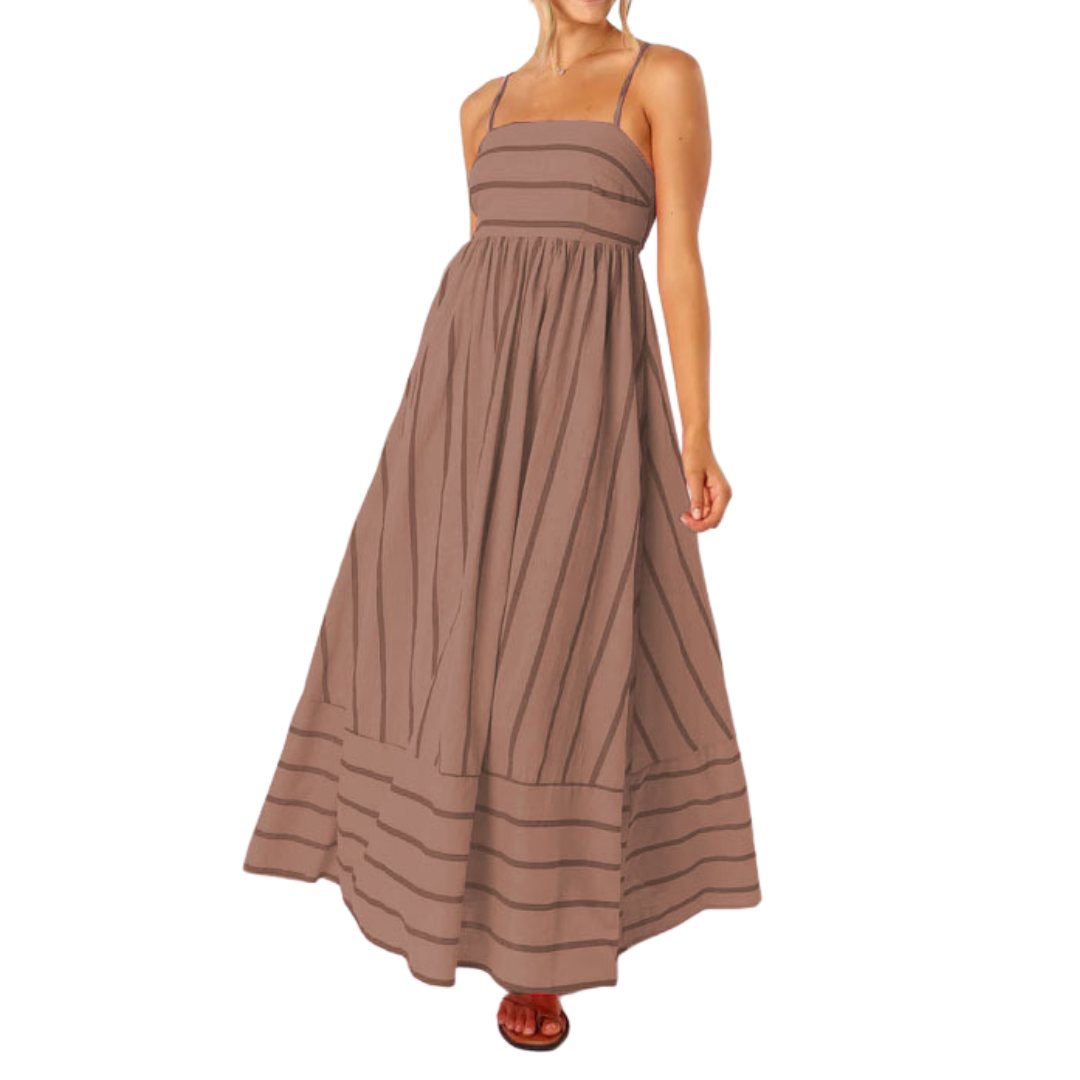 LAVELLE™ – Striped Spaghetti Strap Swing Maxi Dress