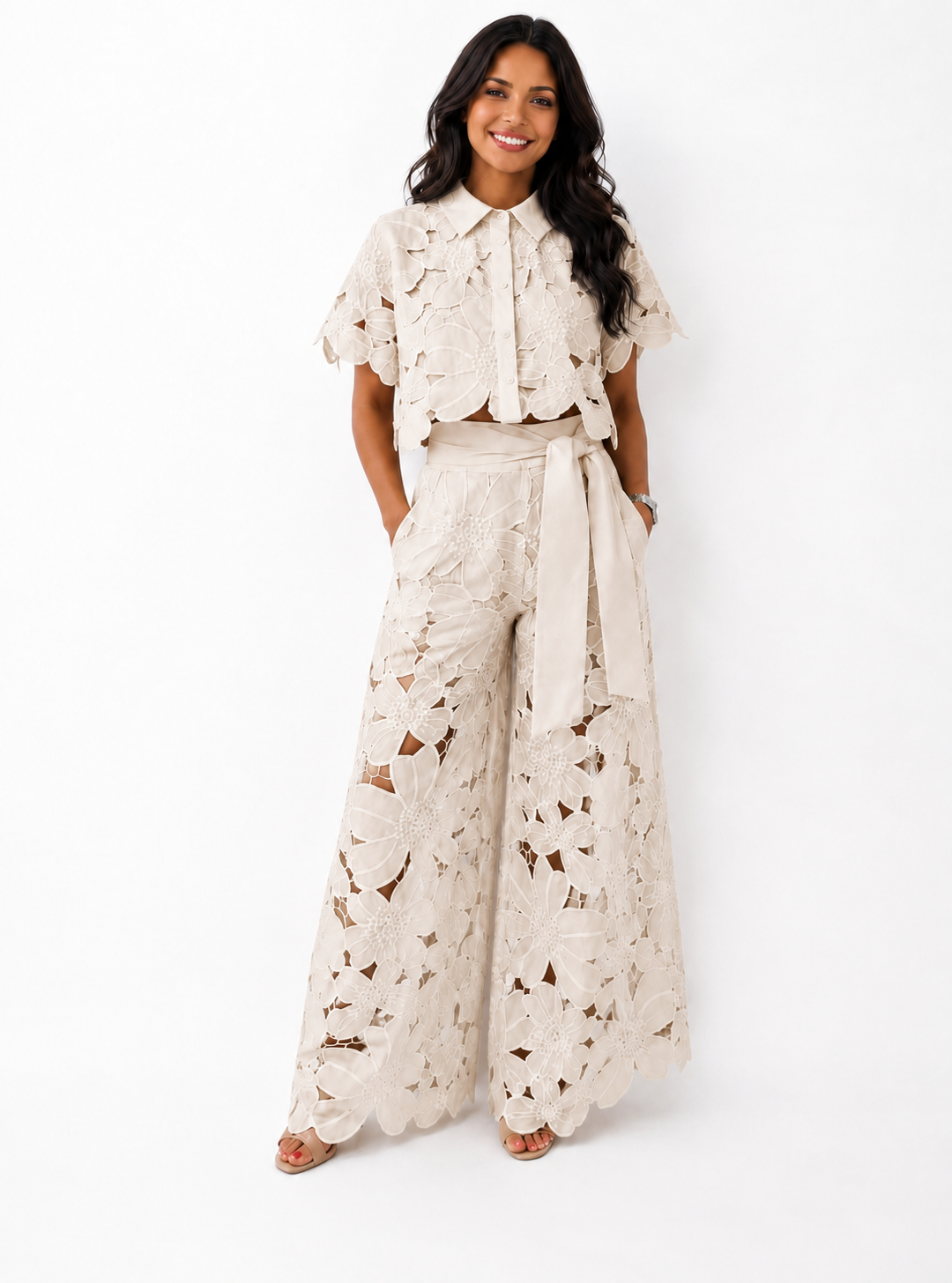 Beatrice | Tie-Waist Broderie Lace Co-Ord Set