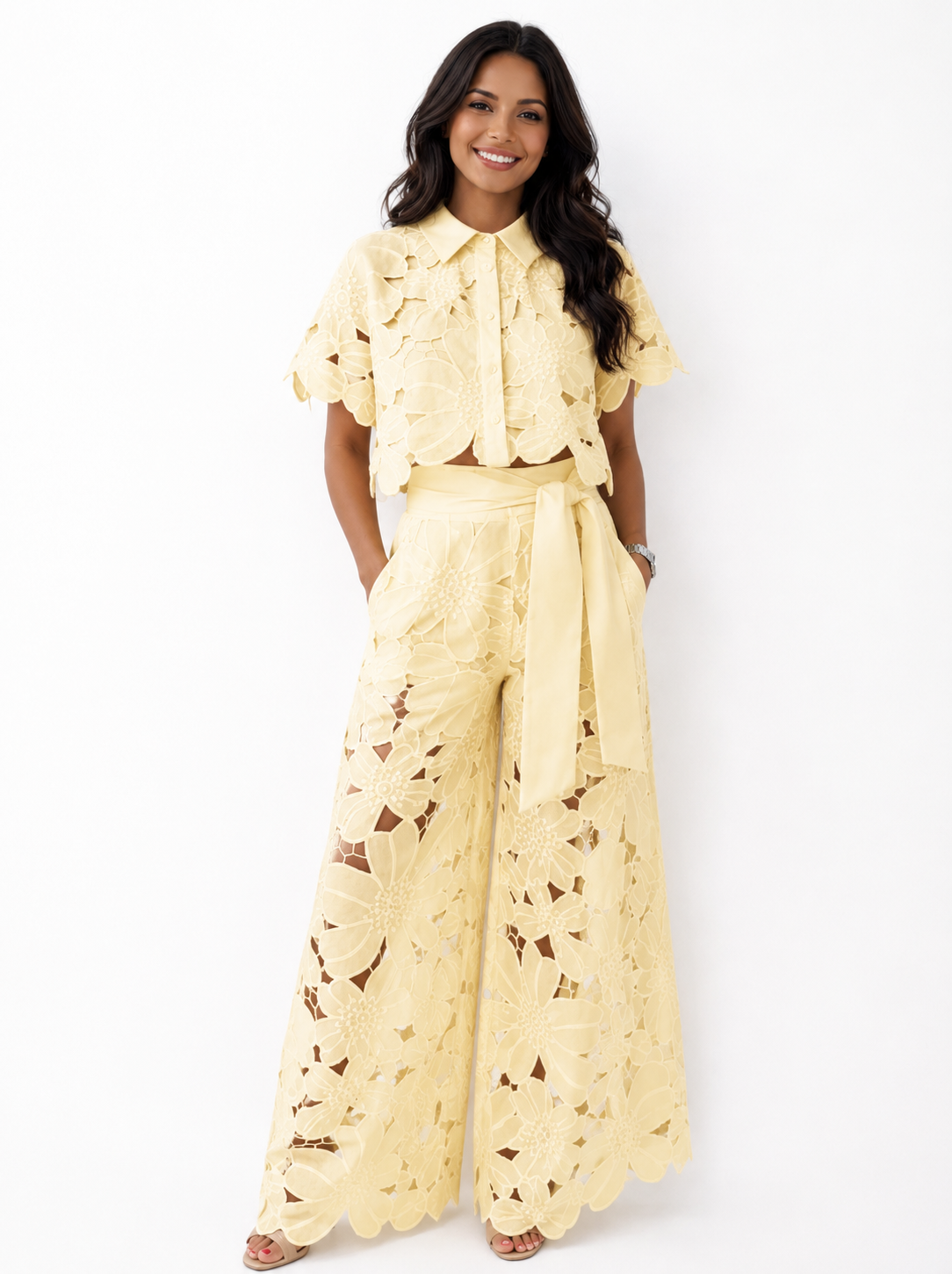 Beatrice | Tie-Waist Broderie Lace Co-Ord Set
