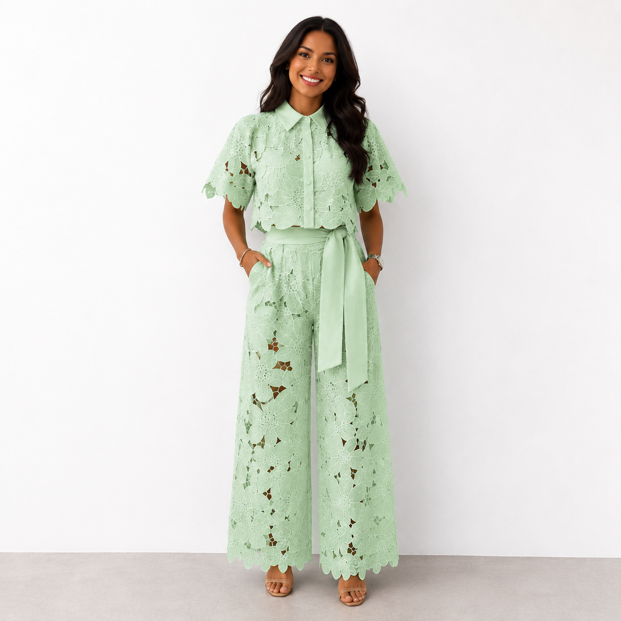 Beatrice | Tie-Waist Broderie Lace Co-Ord Set