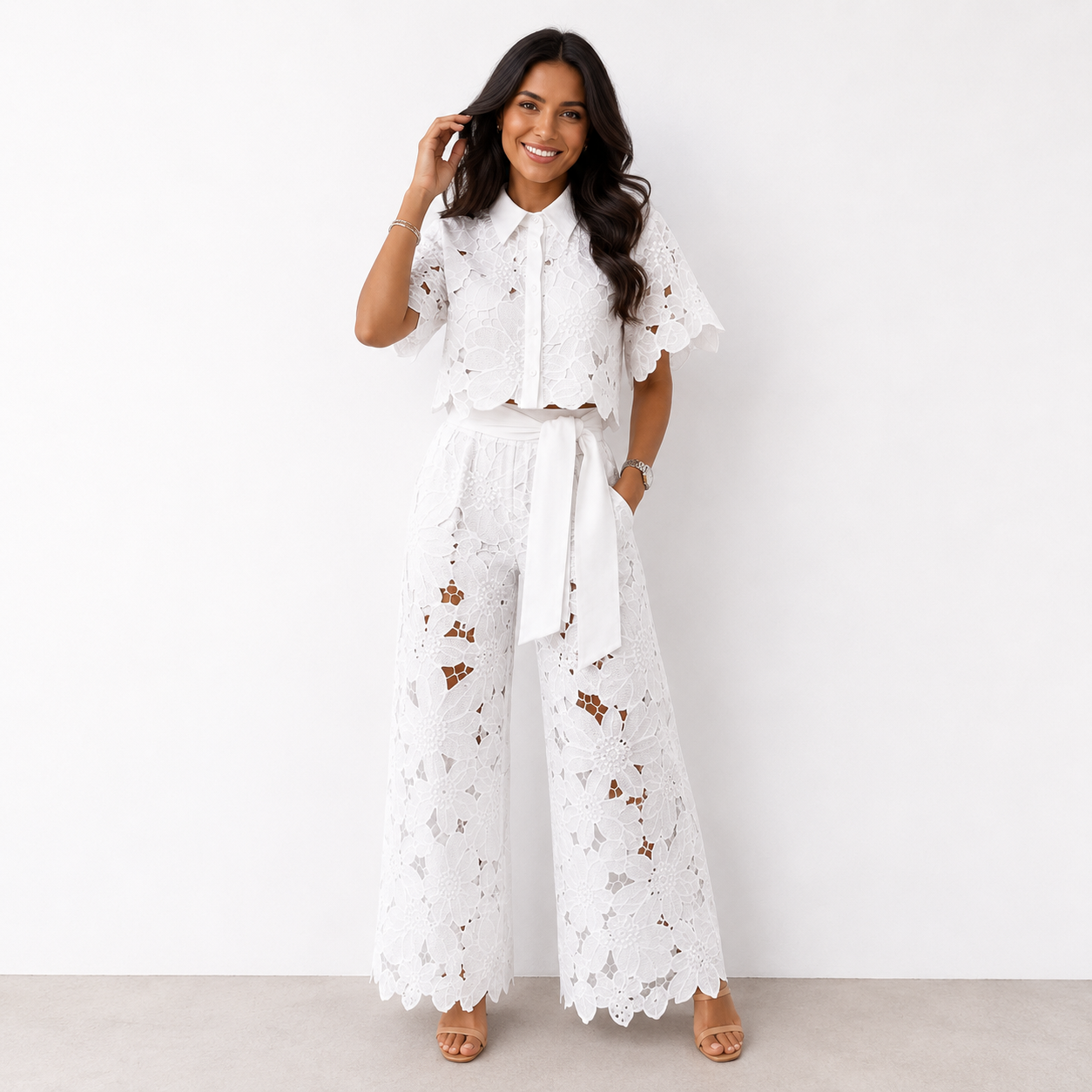Beatrice | Tie-Waist Broderie Lace Co-Ord Set