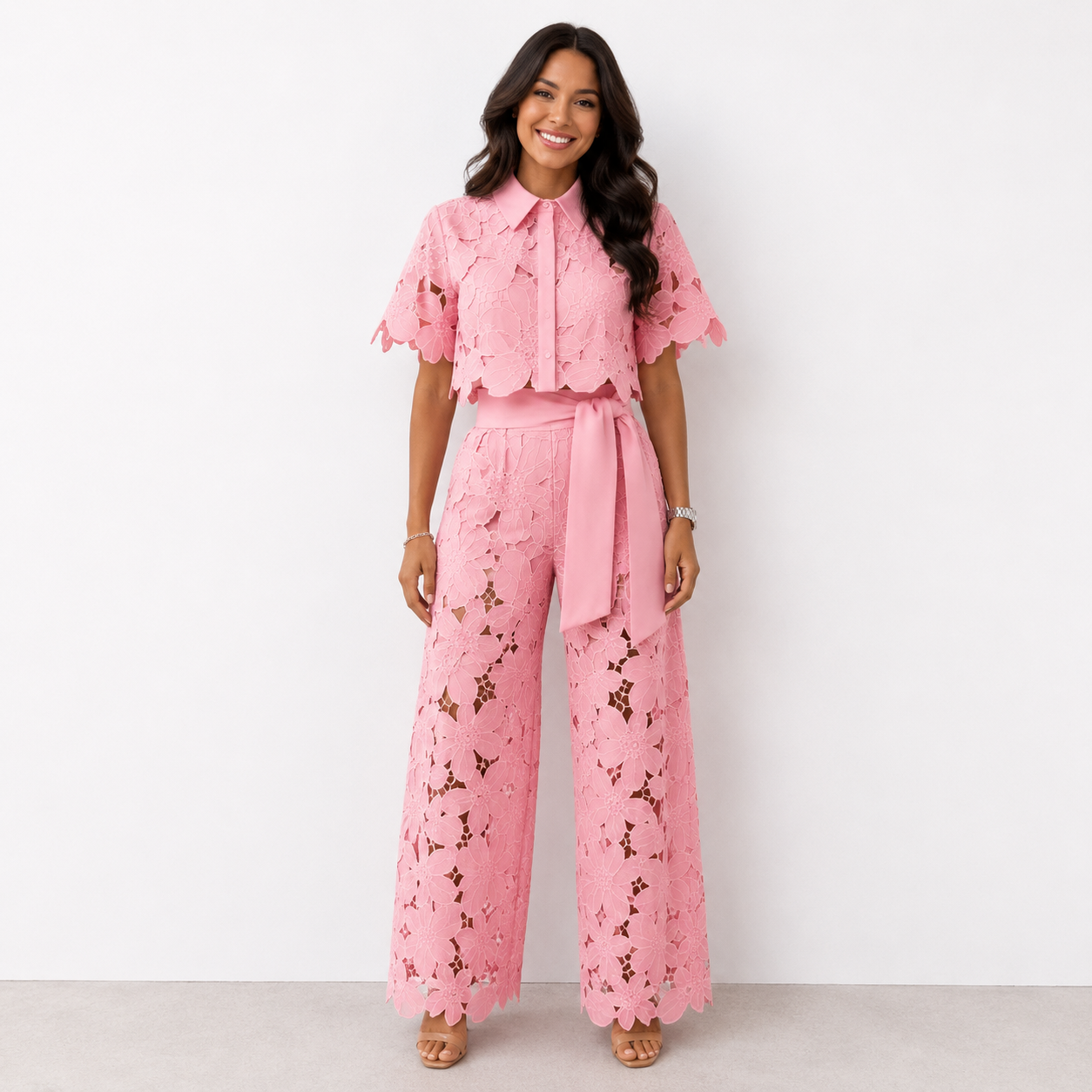 Beatrice | Tie-Waist Broderie Lace Co-Ord Set