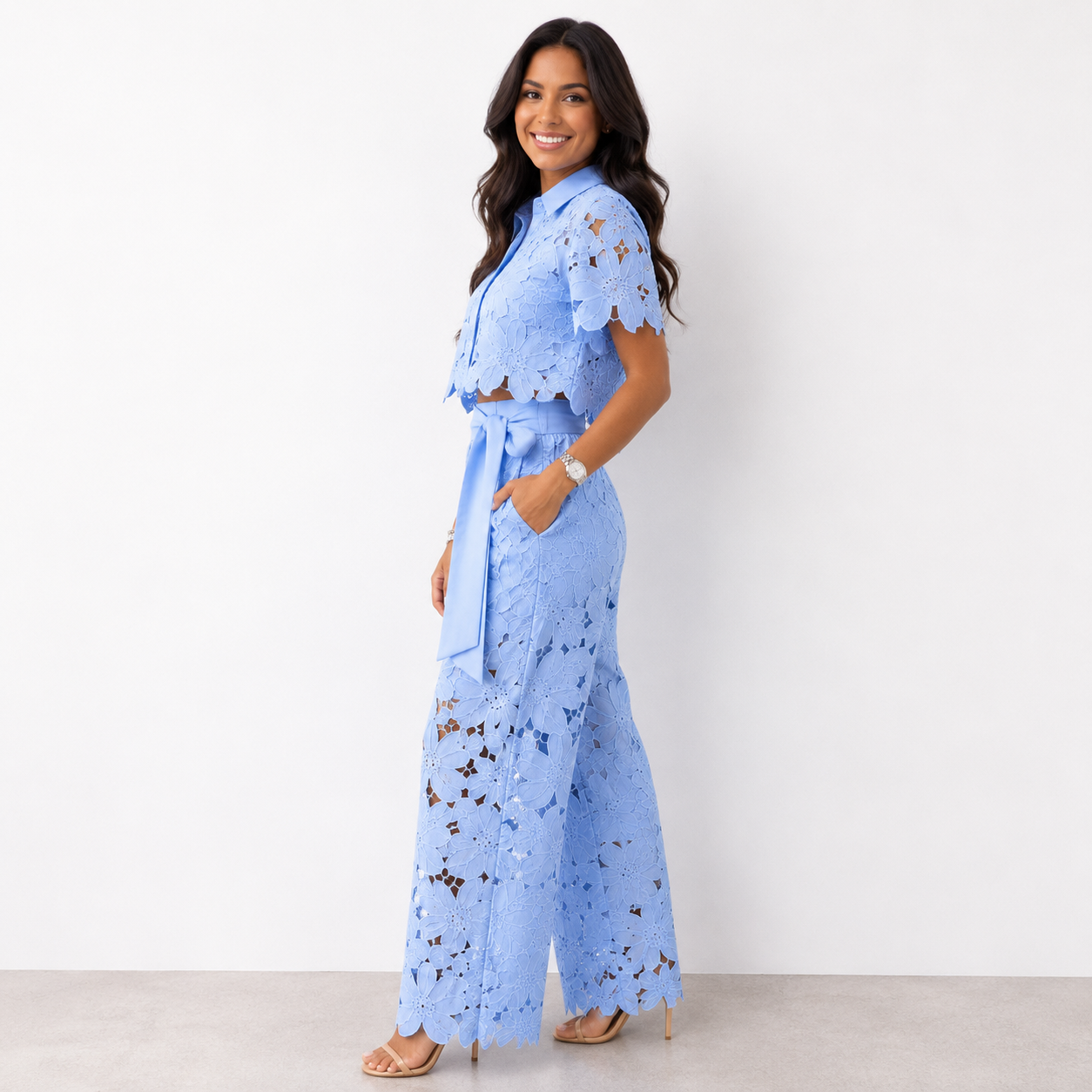 Beatrice | Tie-Waist Broderie Lace Co-Ord Set