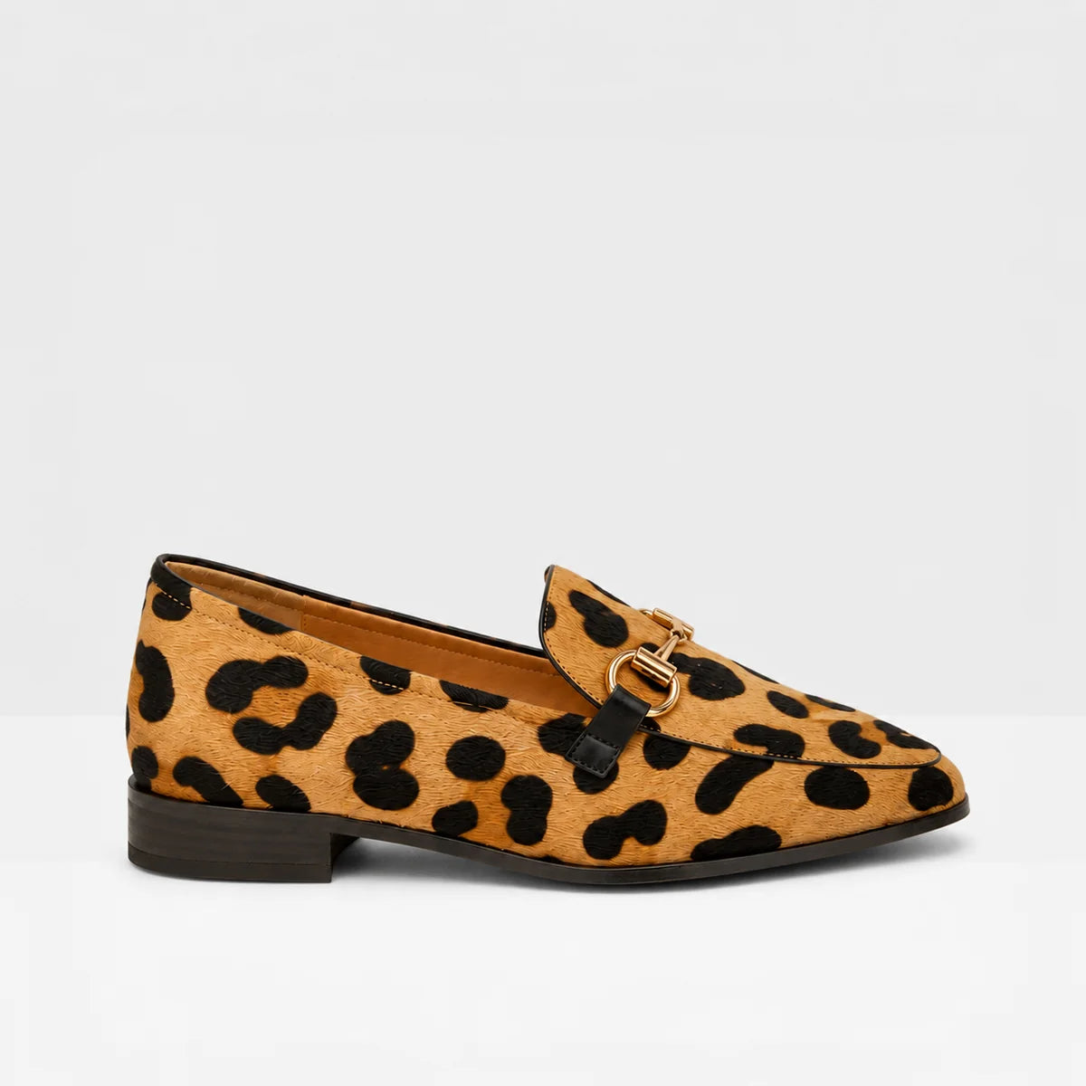 Odette | Leopard Print Gold-Buckle Loafers