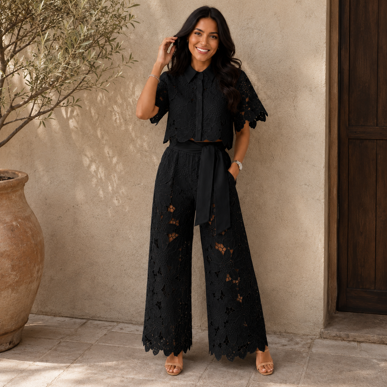 Beatrice | Tie-Waist Broderie Lace Co-Ord Set