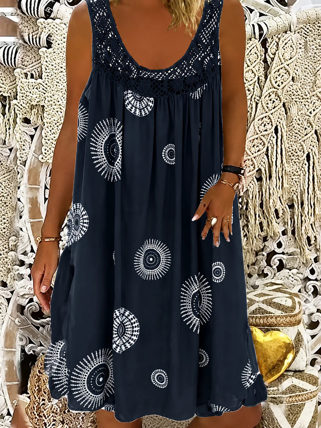 Marisol | Crochet-Trim Print Swing Dress