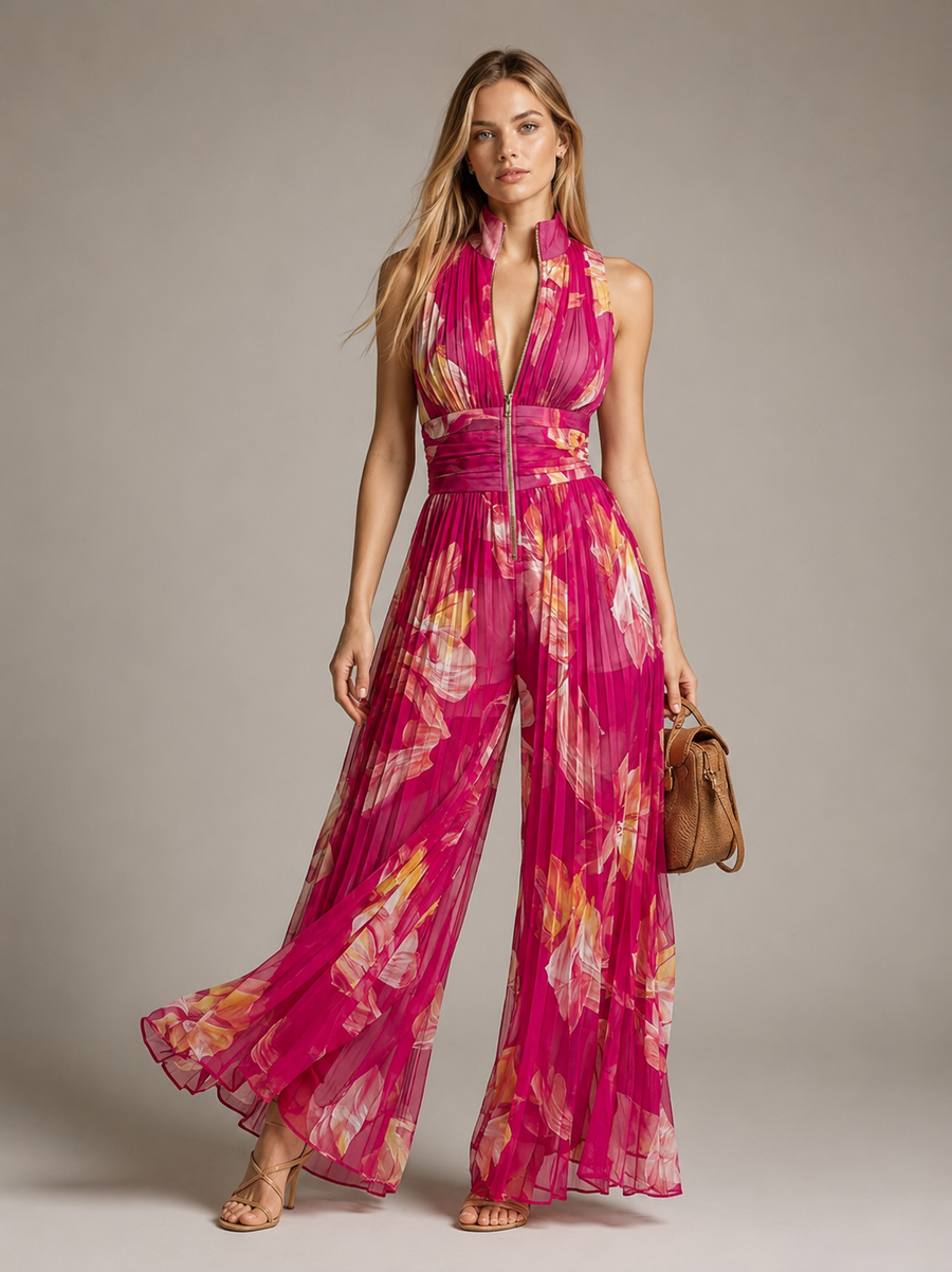 Beatrice | Pleated Floral Wide-Leg Jumpsuit