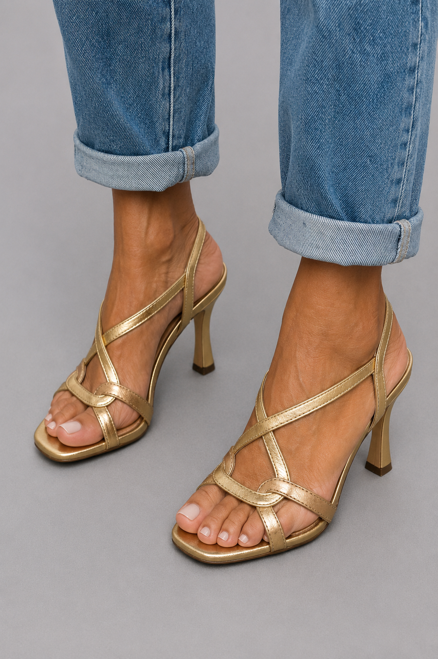 Valentina | Metallic Strappy Heeled Sandals