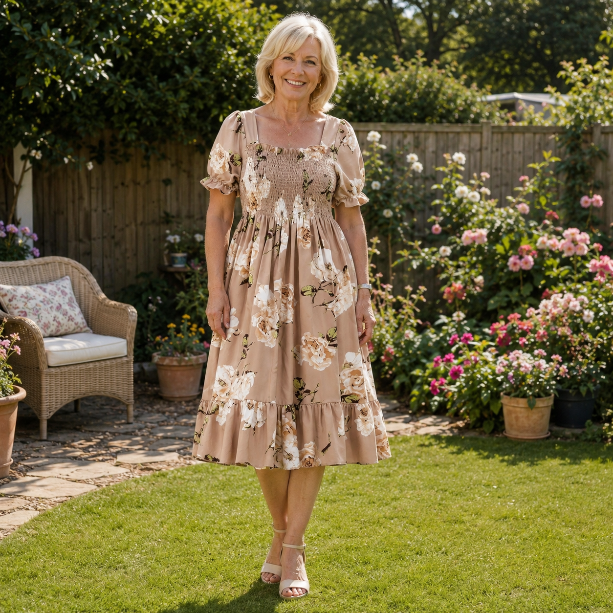 Rosalie | Floral Print Smocked Midi Dress