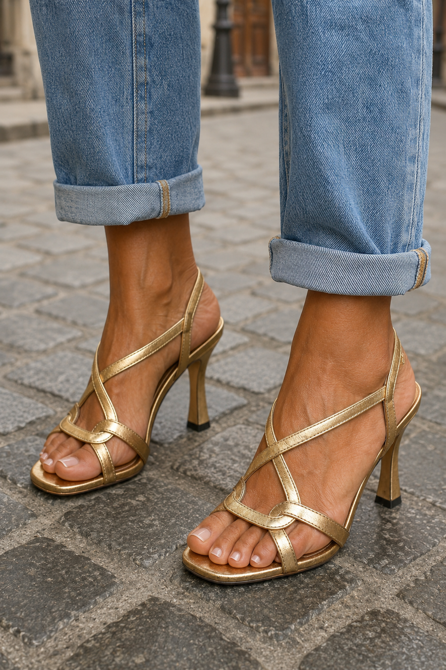Valentina | Metallic Strappy Heeled Sandals