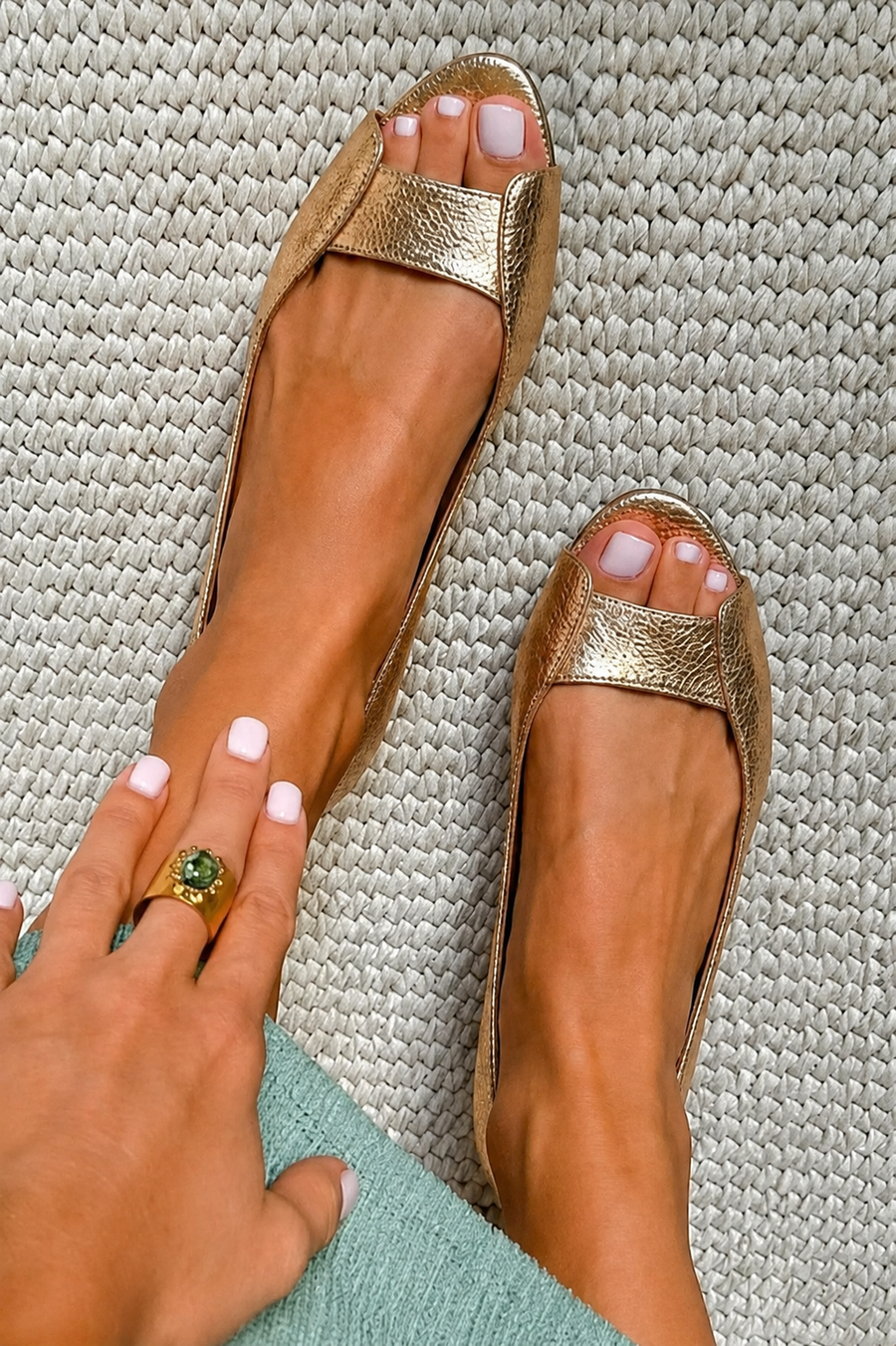Beatrice | Comfortable Metallic Peep-Toe Flats