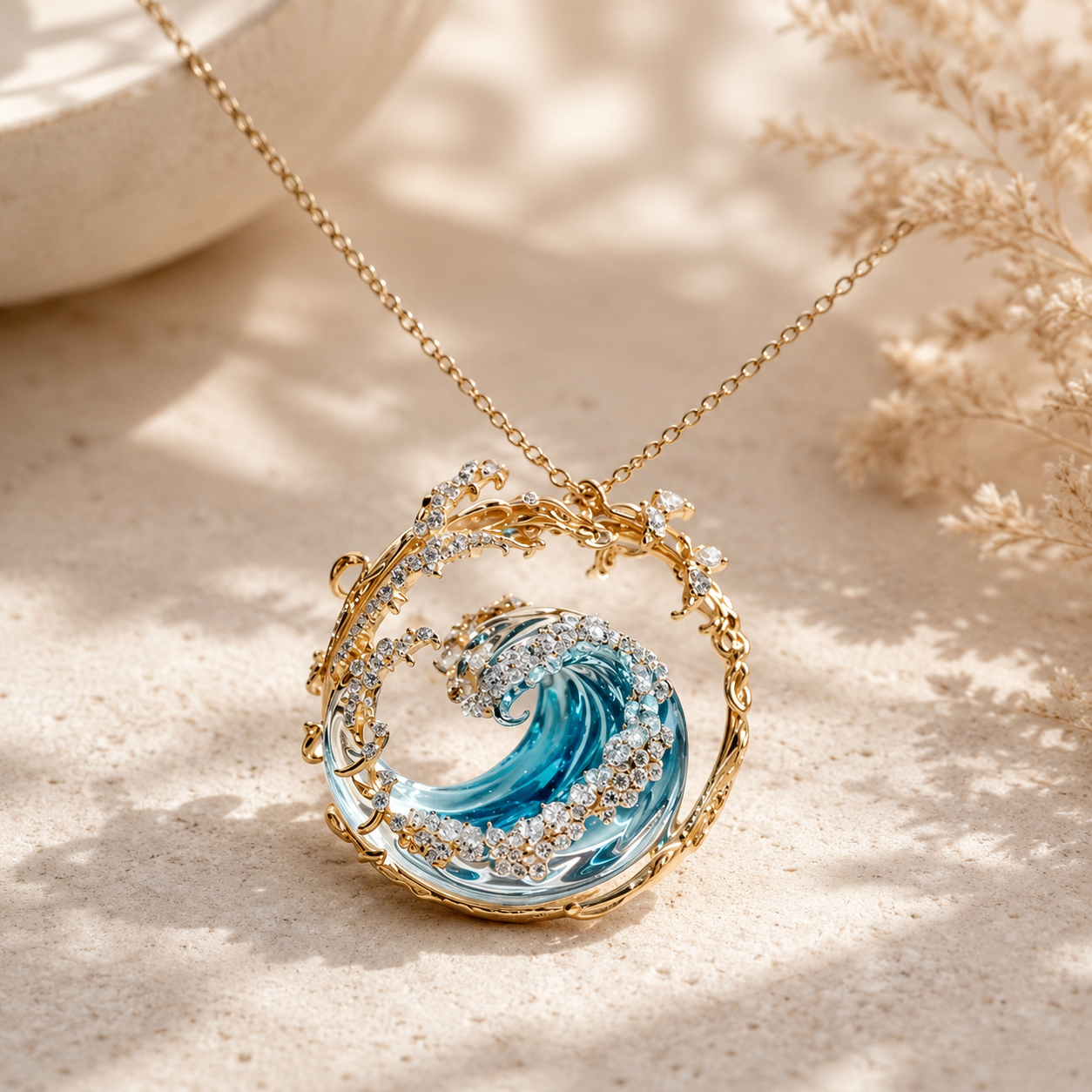 Luna | Ocean Wave Crystal Pendant Necklace