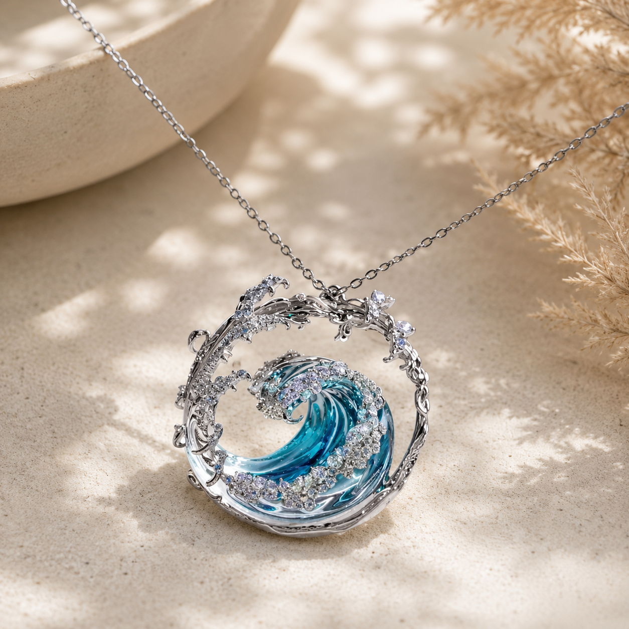 Luna | Ocean Wave Crystal Pendant Necklace