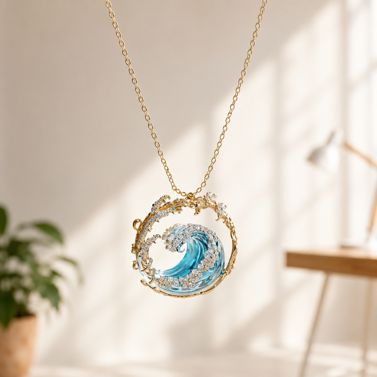 Luna | Ocean Wave Crystal Pendant Necklace