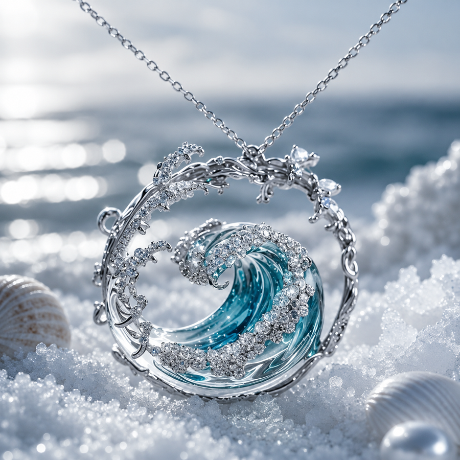 Luna | Ocean Wave Crystal Pendant Necklace