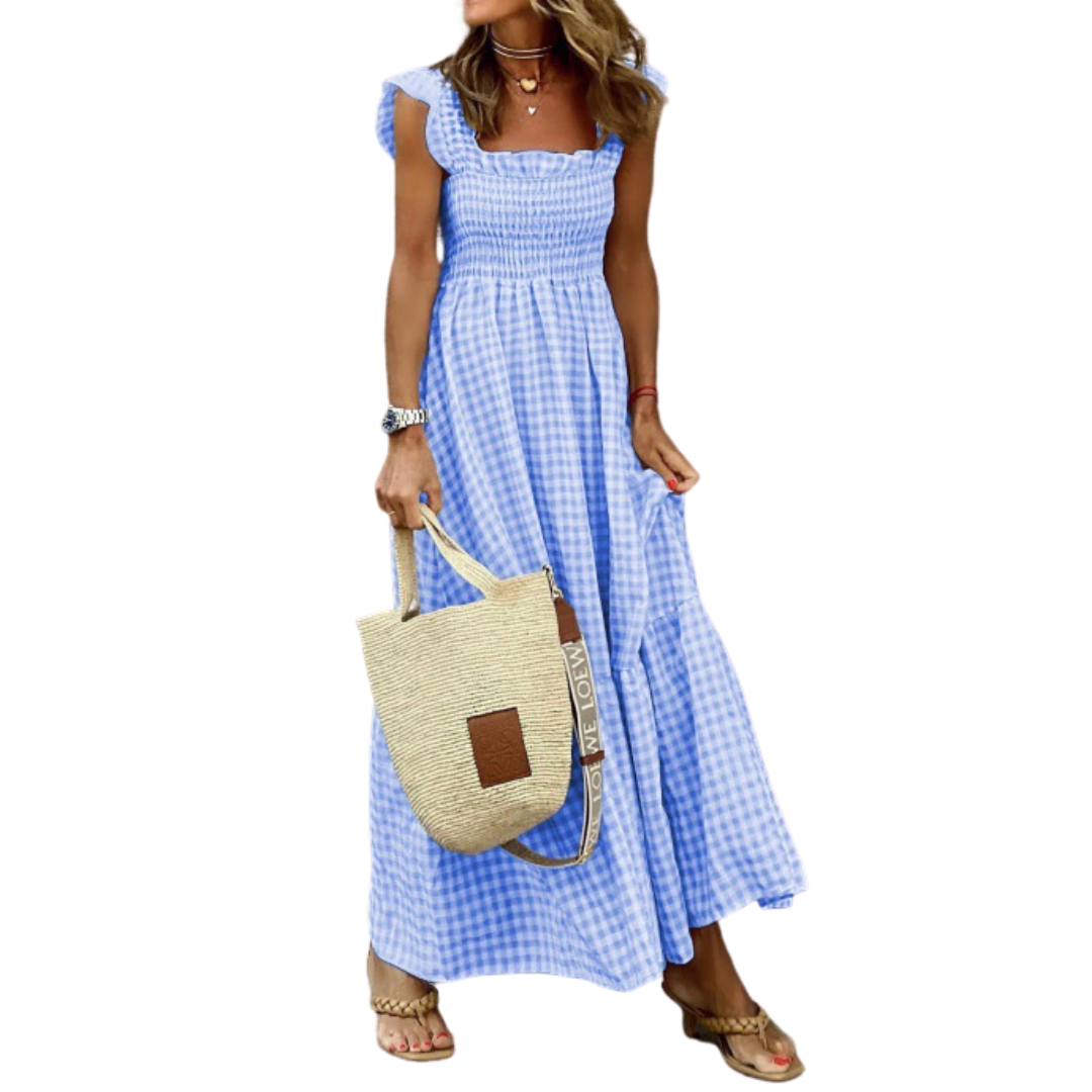 OTTOLINE™ – Retro Plaid Smocked Flounce Dress