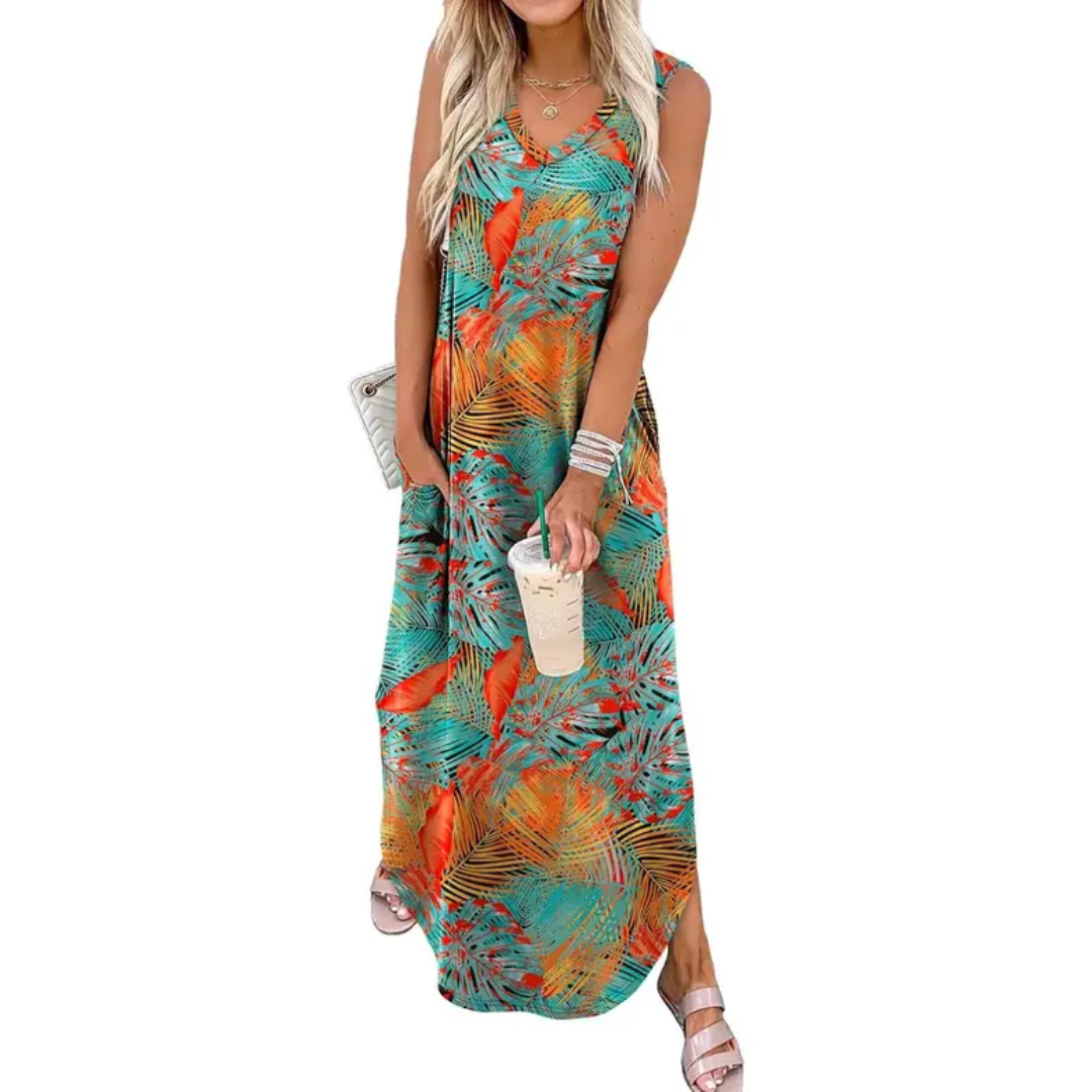 CASPIENNE™ – Breezy Floral Pocket Maxi Dress