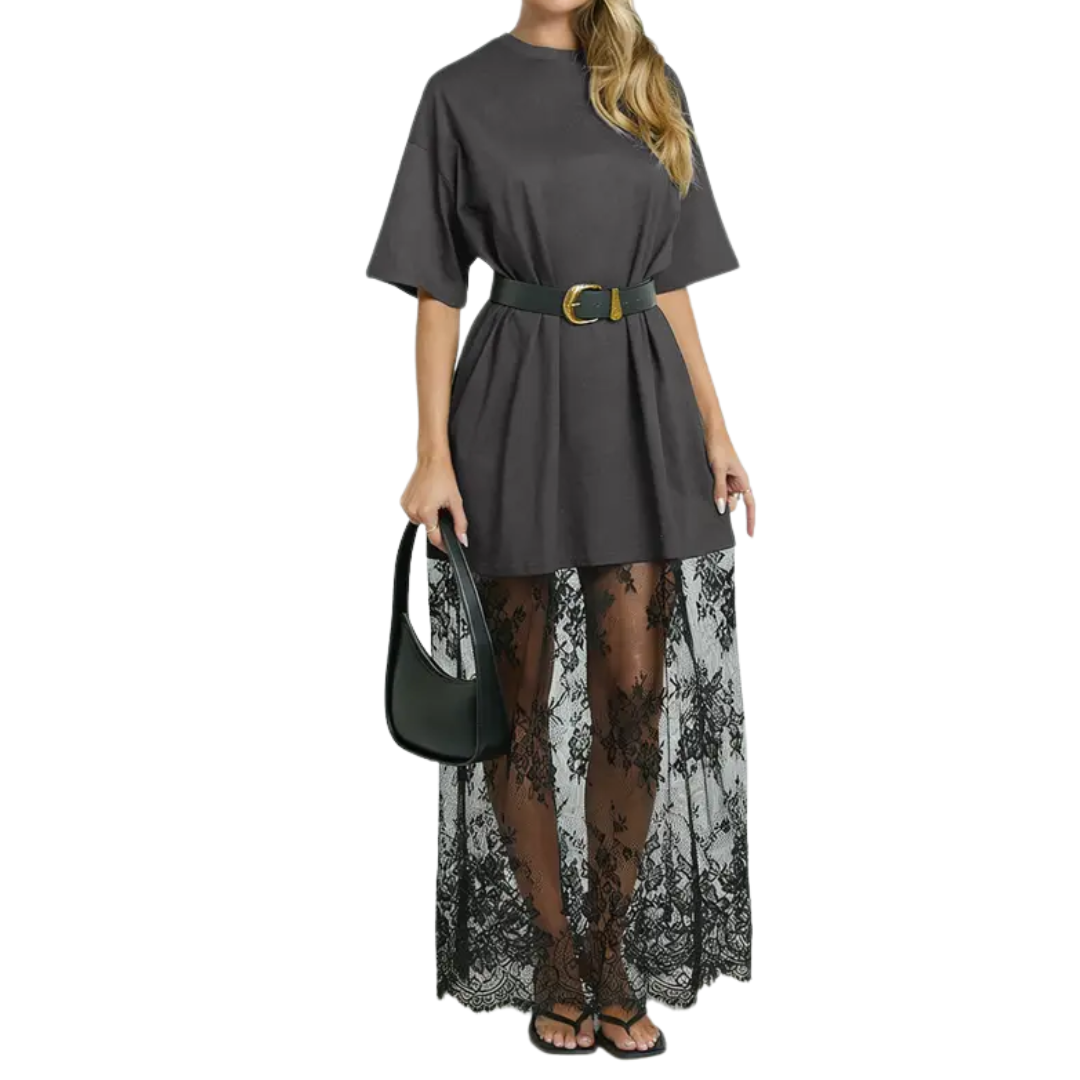 FRANNIE™ – Lace Hem Drop Shoulder Maxi Dress