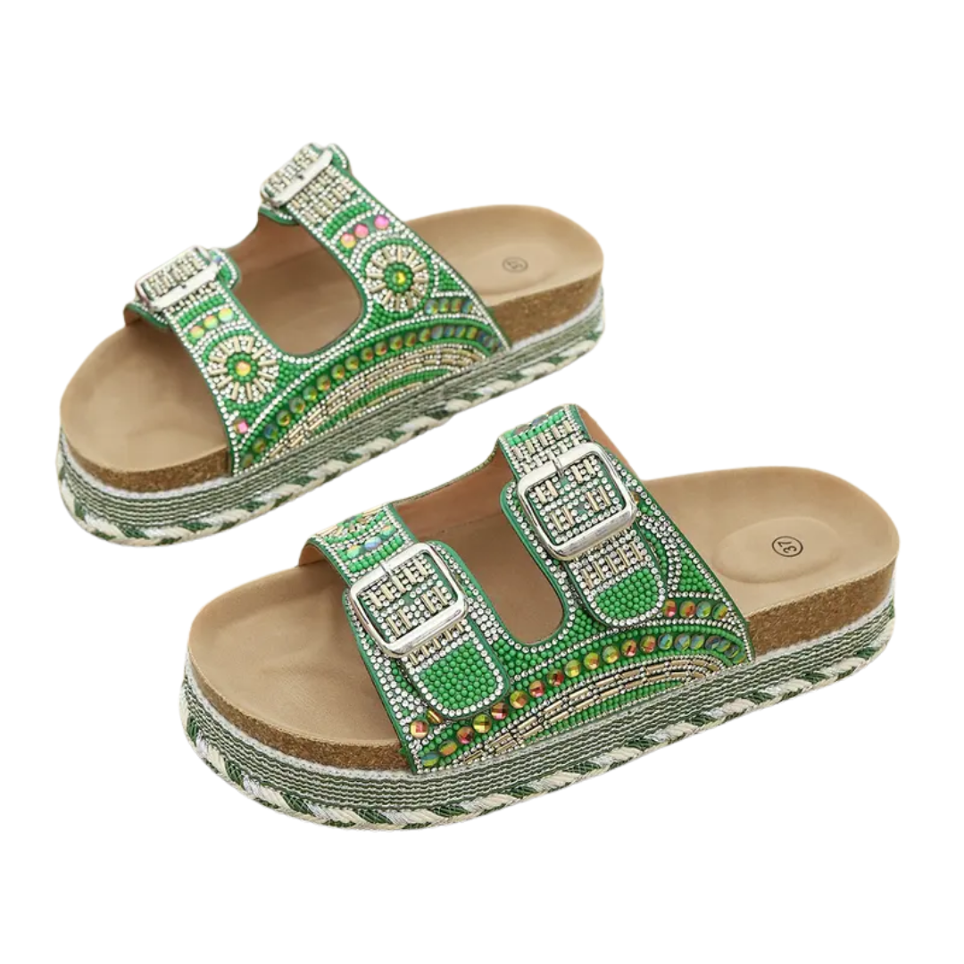 SOLÈNE™ – Rhinestone Cork Footbed Slide Sandals