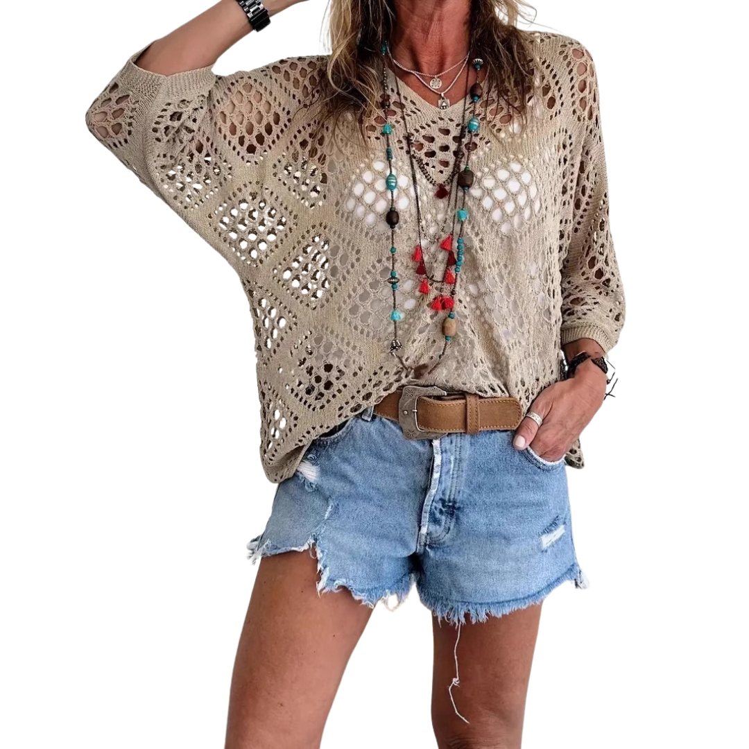 WILLA™ – Boho Diamond Crochet Batwing Top