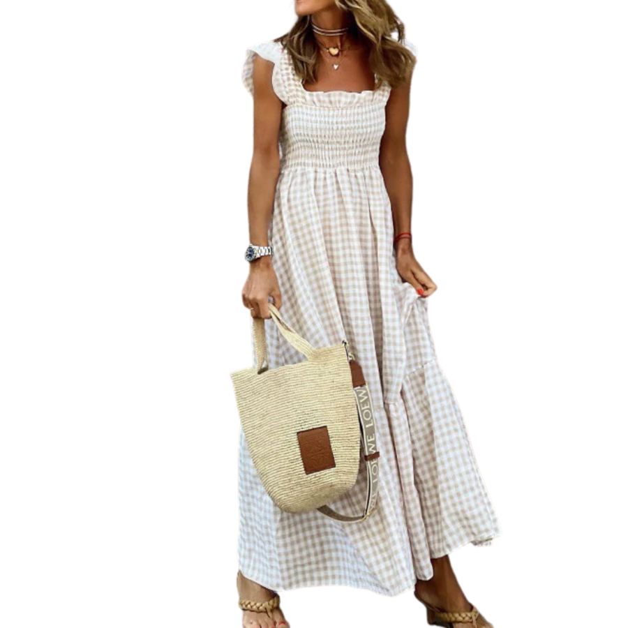 CORINNA™ – Patchwork Plaid Flared Midi Dress