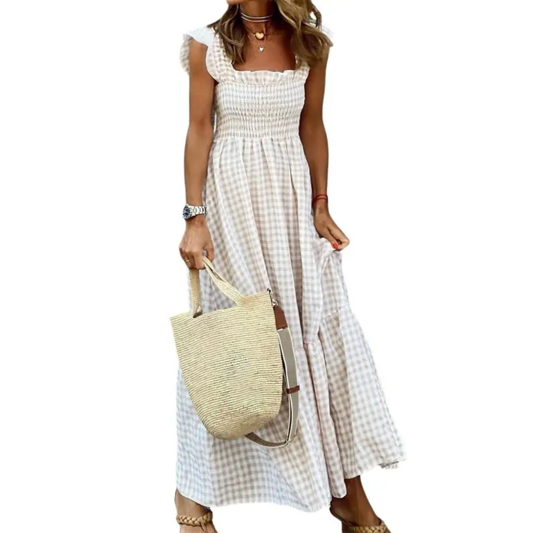 OTTOLINE™ – Retro Plaid Smocked Flounce Dress