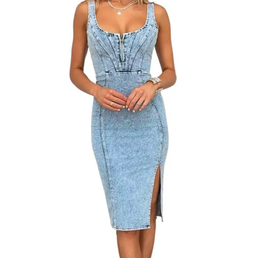 ROXY™ – Distressed Denim Midi Dress
