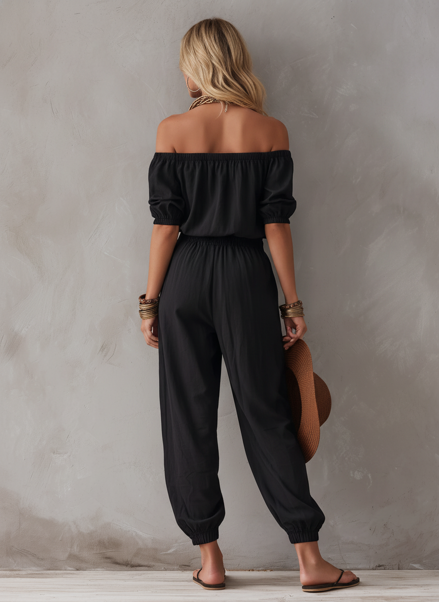 Camille | Off-Shoulder Cinched Waist Jumpsuit