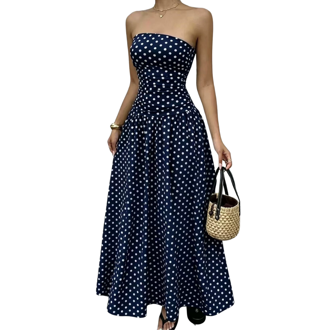 ODETTE™ – Polka Dot Strapless Maxi Dress