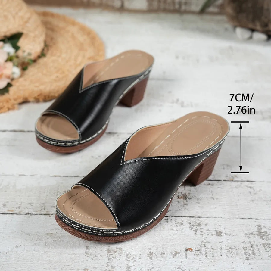 Adeline | Open Toe Block Heel Mules
