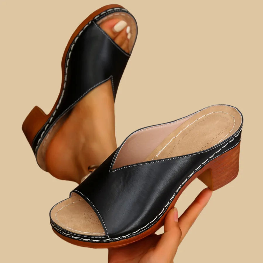 Adeline | Open Toe Block Heel Mules