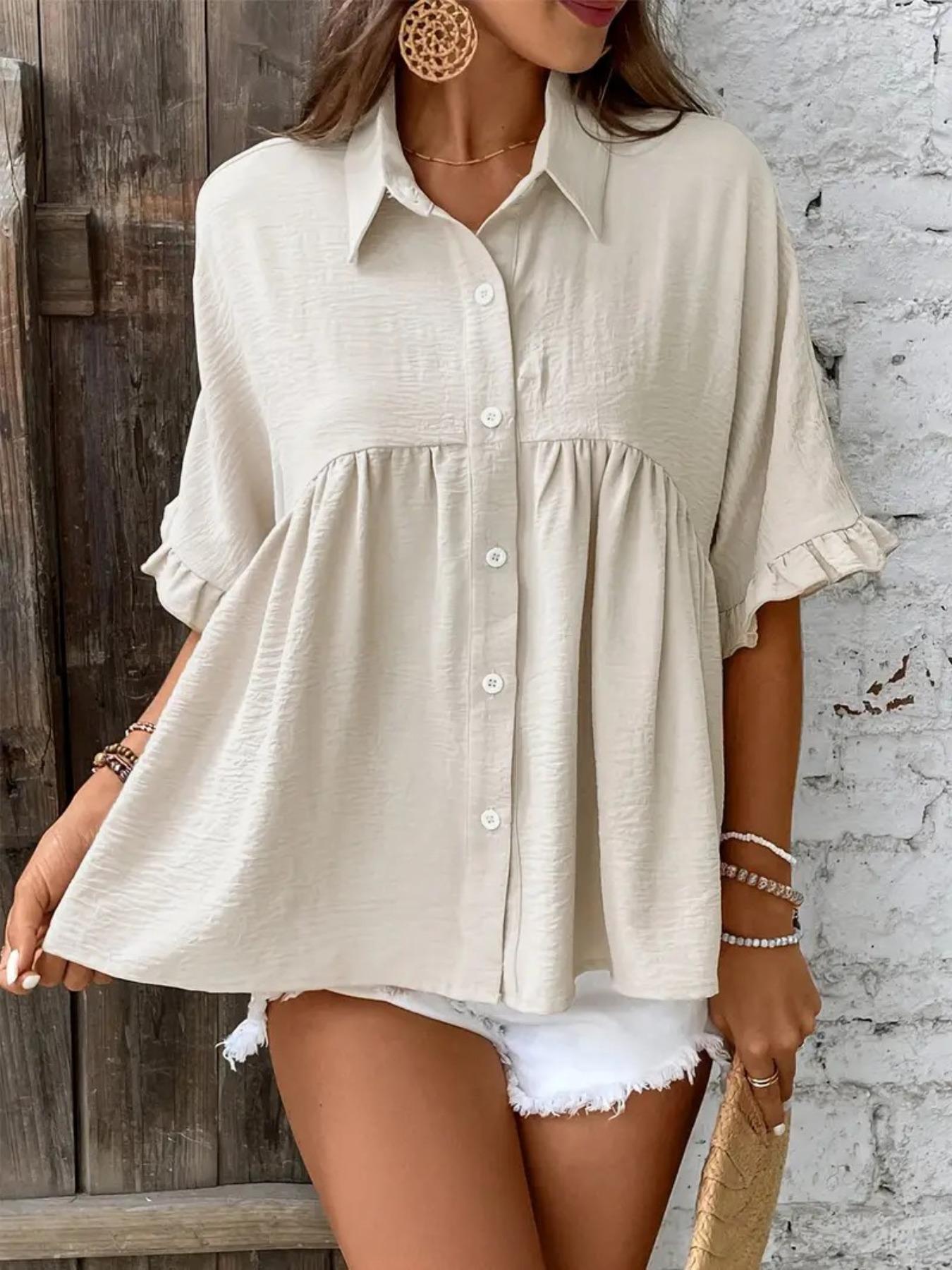 ELLASA™ - Casual Plus Size Ruffle Button-Front Blouse