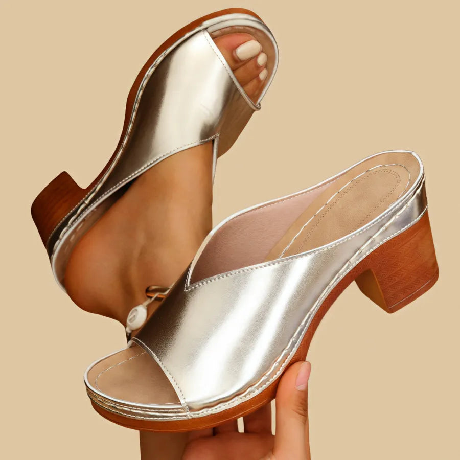 Adeline | Open Toe Block Heel Mules