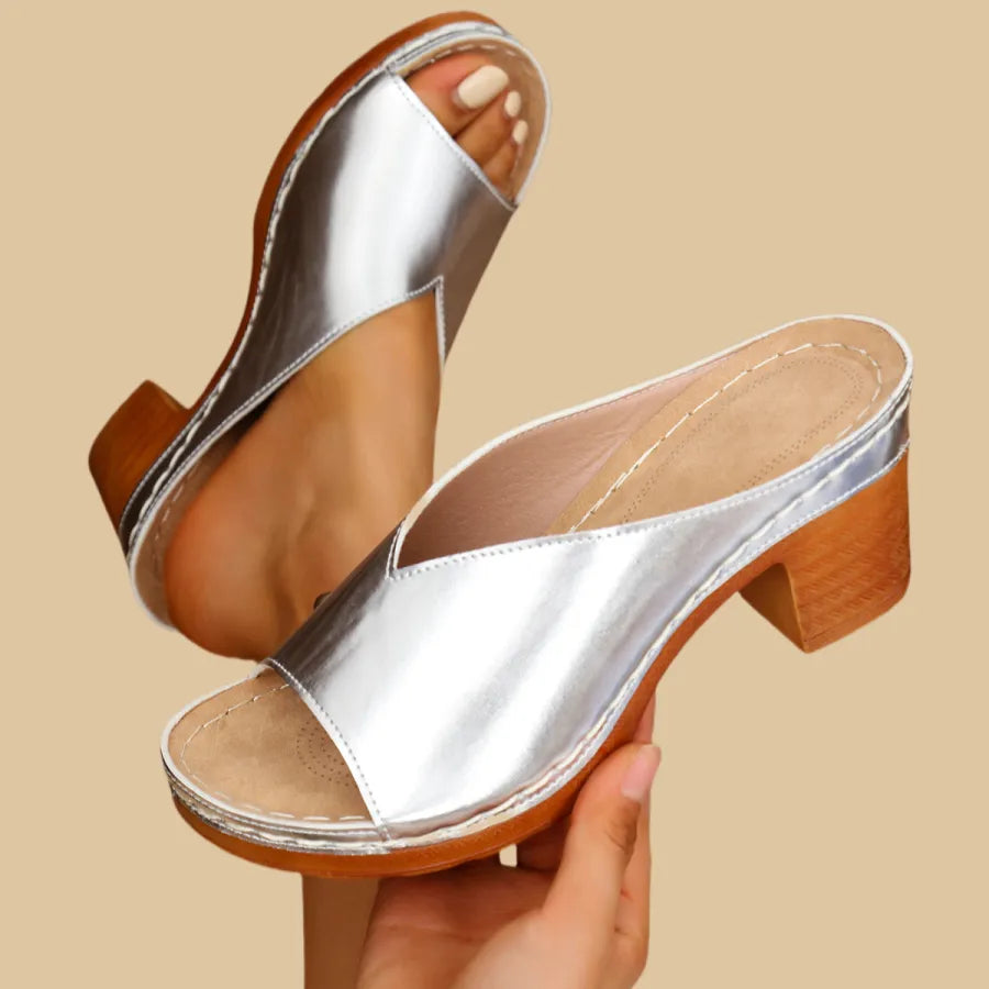 Adeline | Open Toe Block Heel Mules
