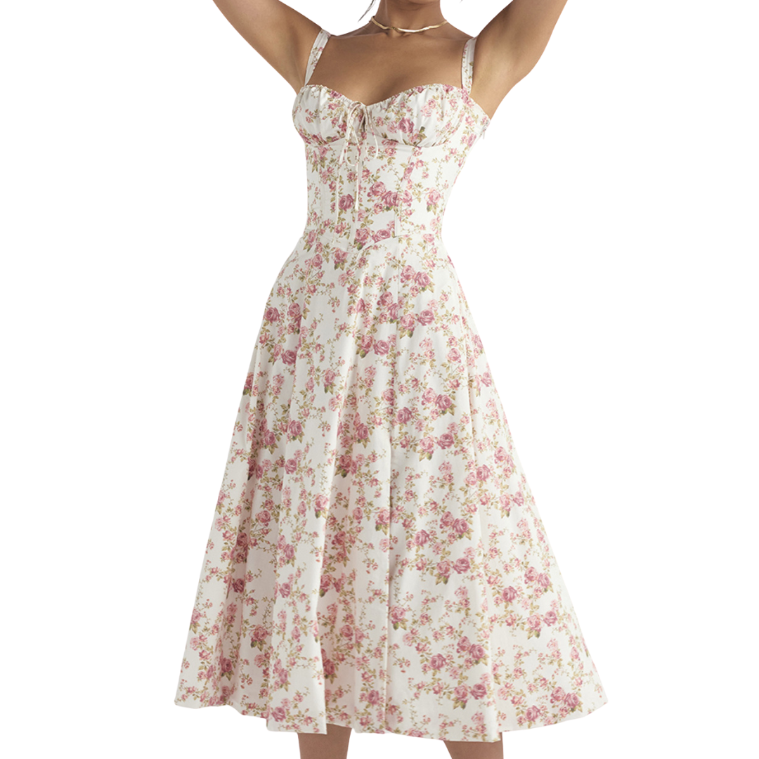 SERAPHINA™ – Romantic Floral Corset Midi Dress