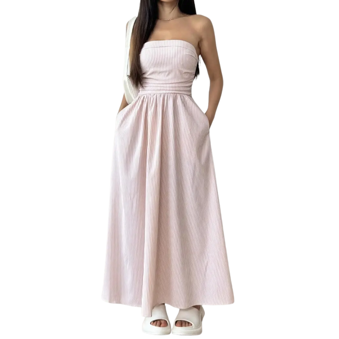 ZELDA™ – Striped Strapless Pocket Maxi Dress