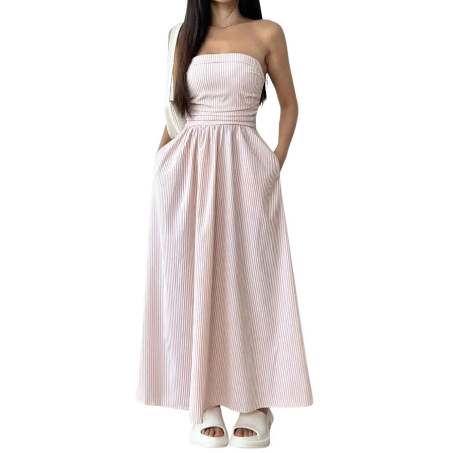 ZELDA™ – Striped Strapless Pocket Maxi Dress