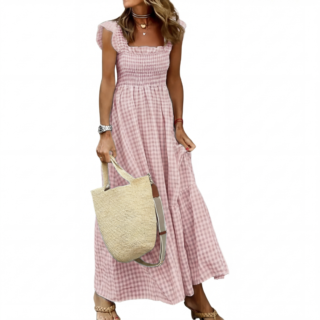CORINNA™ – Patchwork Plaid Flared Midi Dress