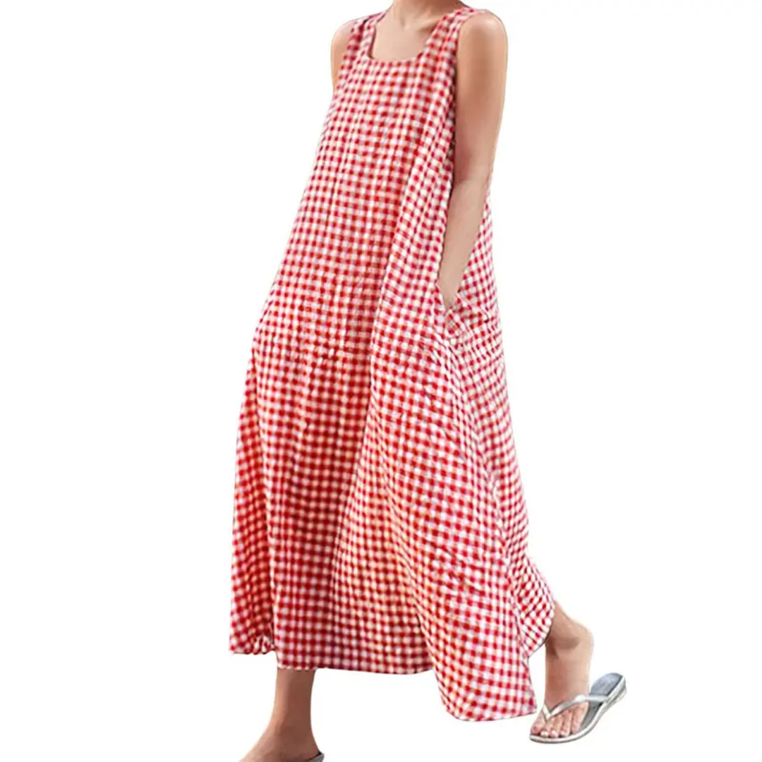LOURDES™ – Breezy Plaid Pocket A-Line Dress
