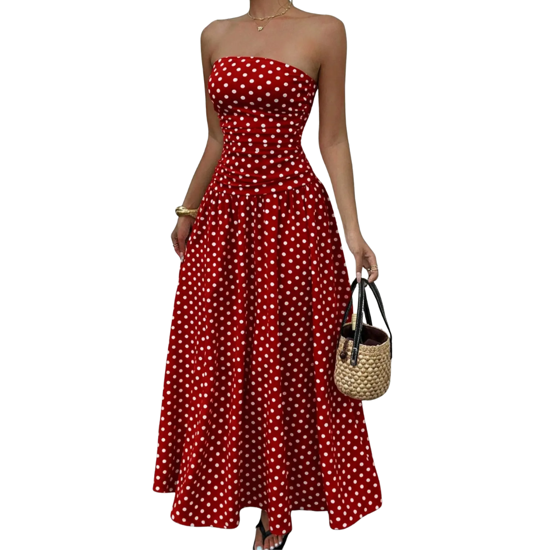 ODETTE™ – Polka Dot Strapless Maxi Dress