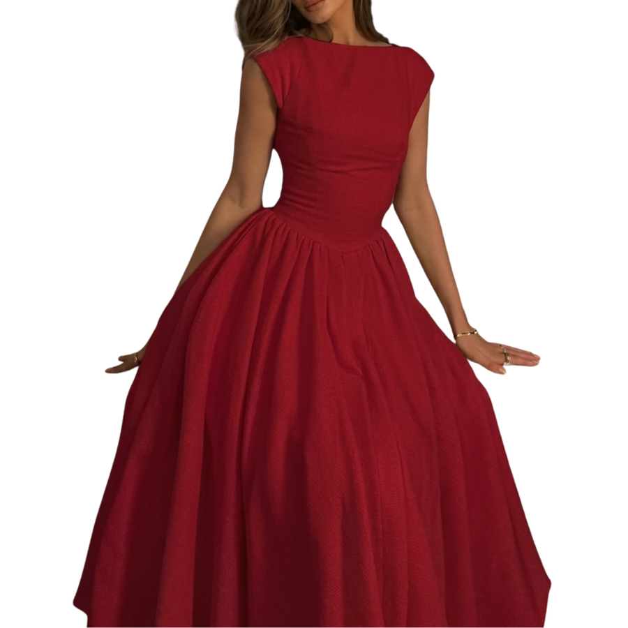 CLARISSA™ – Chic Bardot Backless Maxi Dress