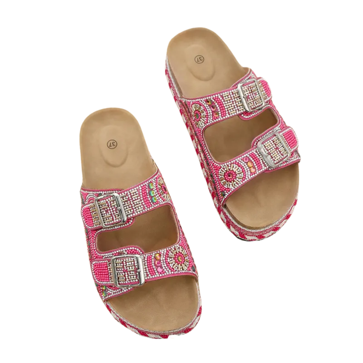 SOLÈNE™ – Rhinestone Cork Footbed Slide Sandals