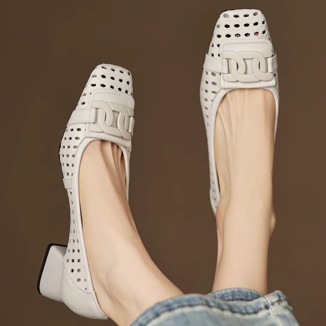 Vivienne | Woven Leather Square-Toe Heels