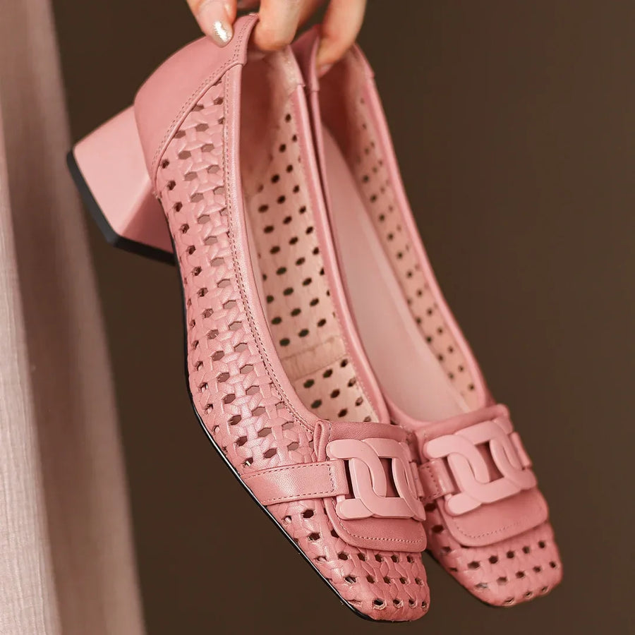 Vivienne | Woven Leather Square-Toe Heels