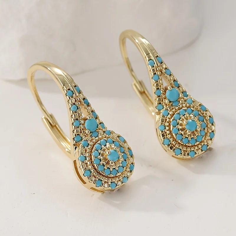 Amara | Turquoise Cluster Gold Drop Earrings