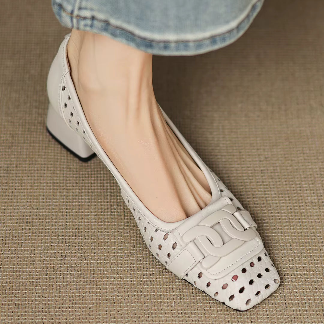 Vivienne | Woven Leather Square-Toe Heels