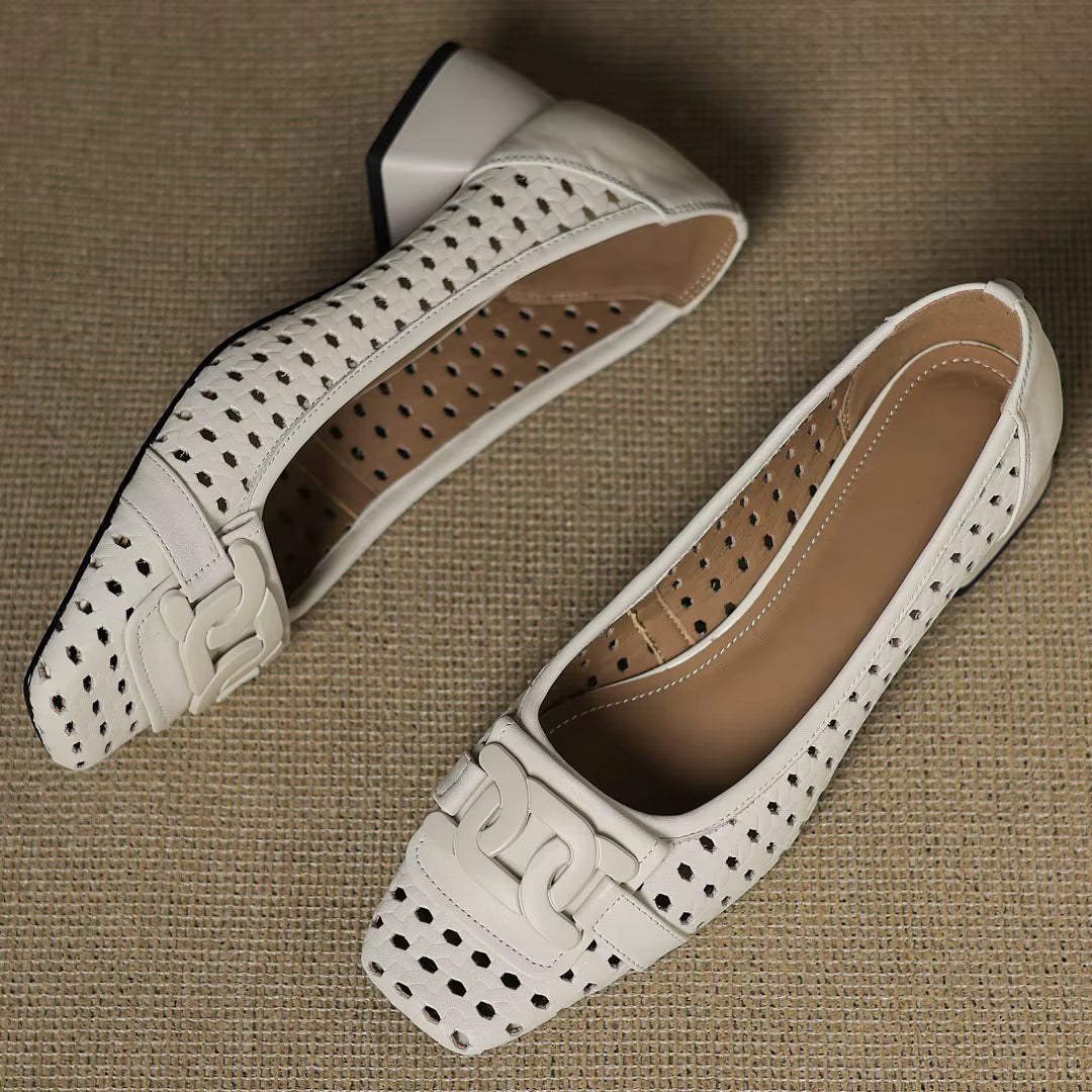 Vivienne | Woven Leather Square-Toe Heels