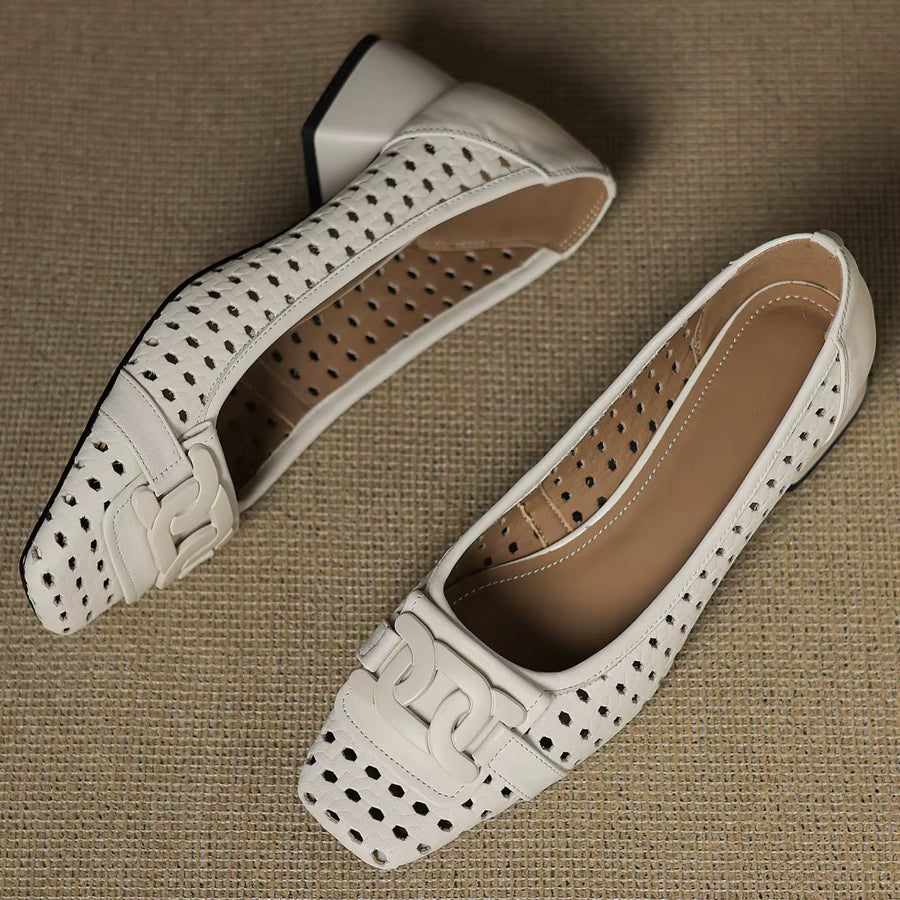 Vivienne | Woven Leather Square-Toe Heels