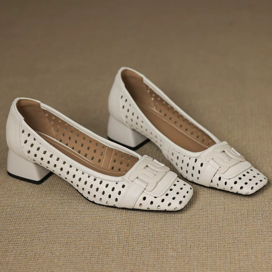Vivienne | Woven Leather Square-Toe Heels