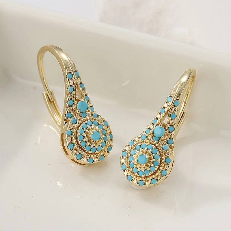 Amara | Turquoise Cluster Gold Drop Earrings